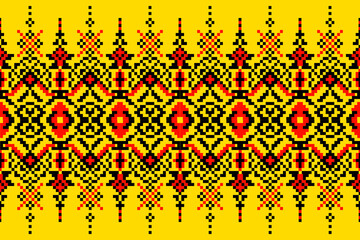 abstract seamless pattern
A seamless pixel-style pattern featuring symmetrical floral and geometric motifs in white on a green background. Inspired by traditional embroidery and cross-stitch designs