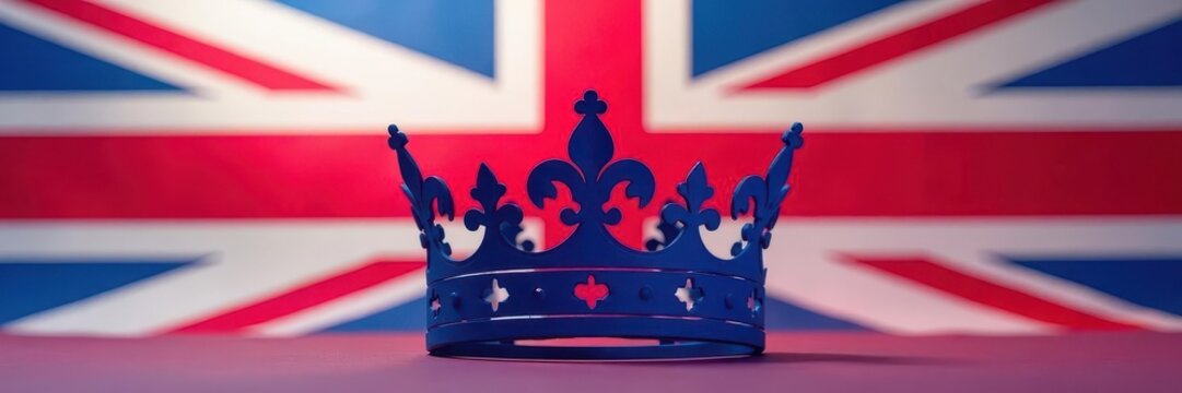 Intricate paper crown silhouette against UK flag backdrop, northern ireland, crown, emblem