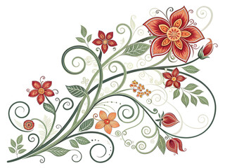 Ornate floral vines with red and orange blossoms image