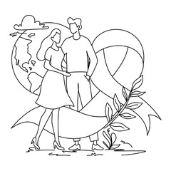 A heartwarming couple embracing the Earth, a symbolic illustration.