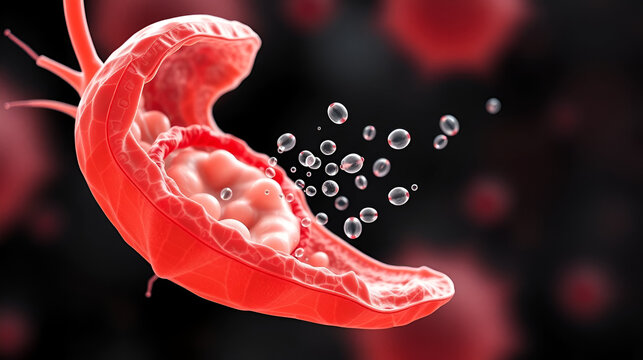 Release of sporozoites from Cryptosporidium parvum oocyst, 3D illustration. Cryptosporidium is a protozoan, microscopic parasite, the causative agent of the diarrheal disease cryptosporidiosis