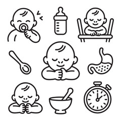 Baby care essential elements minimalist vector illustration of child related symbols and objects ideal for design projects