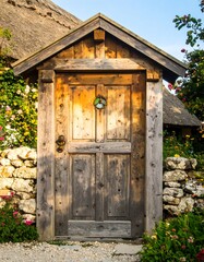 Wooden gate with flowers