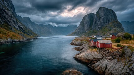 Scenic Norwegian Landscape with Dramatic Mountains and Water