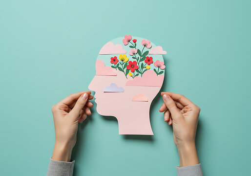 Flourishing Mind: A Paper Craft Depicting Mental Wellness and Inner Peace Through Colorful Floral Imagery