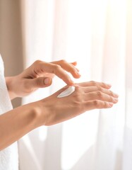 Woman applying lotion to her hand