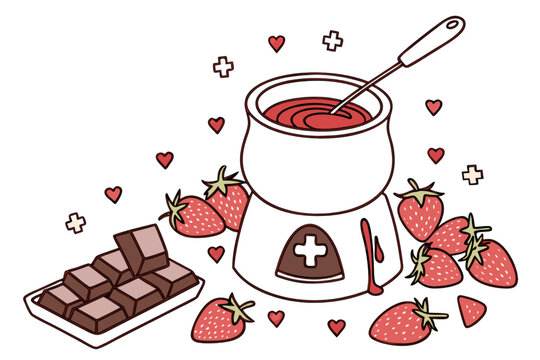 chocolate fondue with strawberries and hearts clip art preview