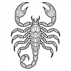 Scorpion Coloring Page Detailed Black and White Vector Illustration