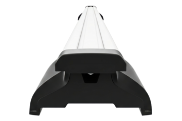 Vehicle roof rack crossbar with aerodynamic aluminum profile isolated on a transparent background