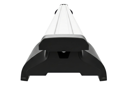 Vehicle roof rack crossbar with aerodynamic aluminum profile isolated on a transparent background