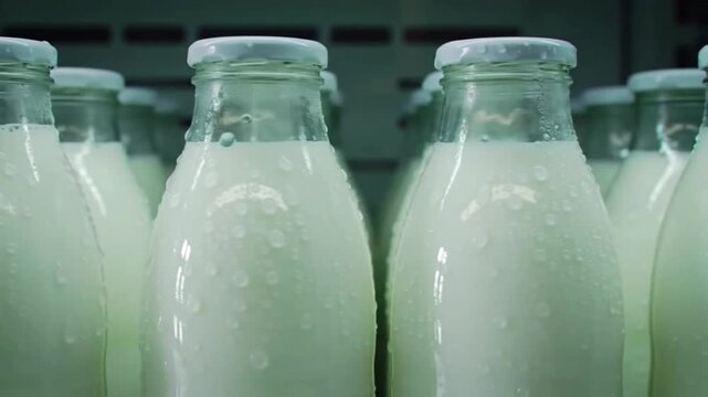 Milk bottles fridge door close