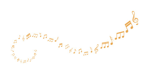 Music notes wave set vector illustration with melody lines, treble clef, circular frame and abstract background of decorative musical symbols.