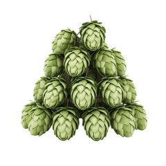 Obraz premium Pyramid of Green Hops Cones on a White Background plant ingredient isolated on a transparent background