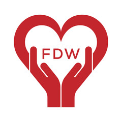 FDW Heart Care Logo – Charity, Healthcare and Community Support Icon. FDW Letter Logo.
