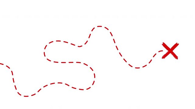 Treasure Map with Dashed Line Path and Red X Marking the spot on white and green background