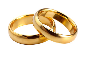 Two Golden Wedding Rings &ndash; Cut Out &ndash; Isolated on White Background &ndash; PNG &ndash; GENERATIVE AI
