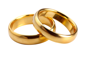 Two Golden Wedding Rings – Cut Out – Isolated on White Background – PNG – GENERATIVE AI