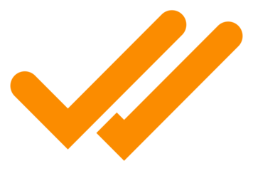Orange double checkmark icon, bold tick sign, PNG with transparent background for notifications, approval, chat messages, and confirmation
