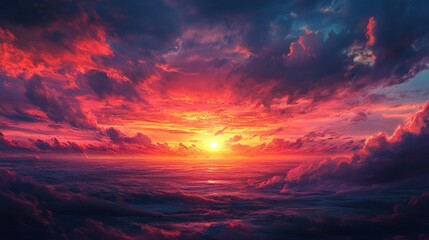 Fototapeta premium Dramatic sunset sky with vibrant colors painting the clouds and horizon beautifully