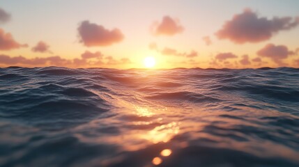 Fototapeta premium Sunset over the Ocean with Gentle Waves and Scattered Clouds 