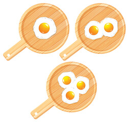Fried Eggs in Wooden Frying Pans Top View
