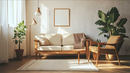 QSmxr3mf9cja A landing page image for Vintage furniture online store cozy living room wooden pieces warm lighting homely atmosphere wide and clear background simpl