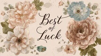 Elegant floral border frames "Best of Luck" in vintage botanical style