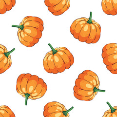 Autumn pattern with orange pumpkins on a white transparent background