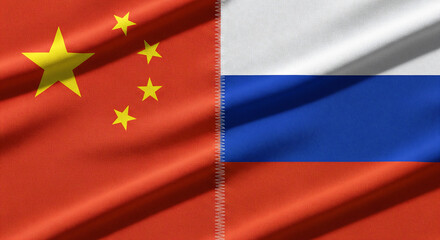 China And Russia Diagonal Split Screen Fabric Flags With Realistic Texture And Natural Lighting Symbolizing Diplomacy Partnership JPG