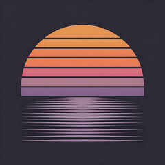 Retro sunset over calm water reflection