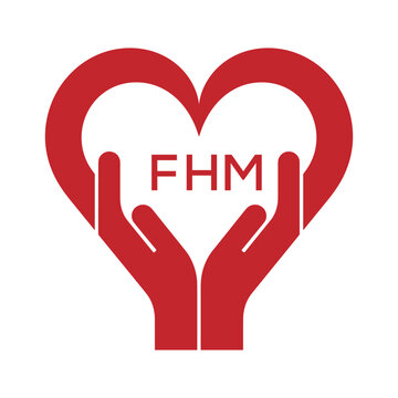 FHM Heart Care Logo &ndash; Charity, Healthcare and Community Support Icon. FHM Letter Logo.

