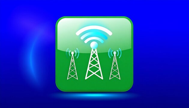 Green square icon depicting three communication towers and a wifi signal