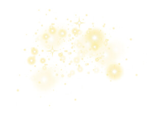 Luminous golden dust and sparkles, glowing glitter effect isolated on a transparent background.