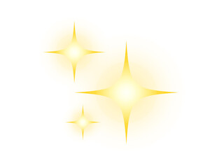 Set of bright golden sparkles, twinkling star light effect isolated on a transparent background.