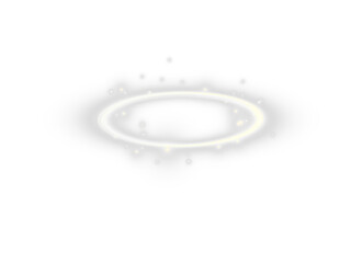 Glowing golden white halo light effects with sparkles isolated on a transparent background, celestial light ring effect.