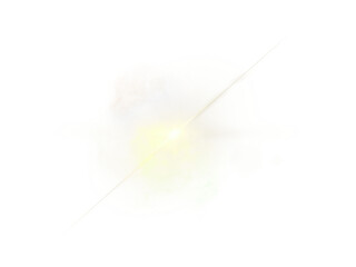 Abstract light ray and lens flare isolated on transparent background, glowing beam, optical effect, luminous element PNG file 
