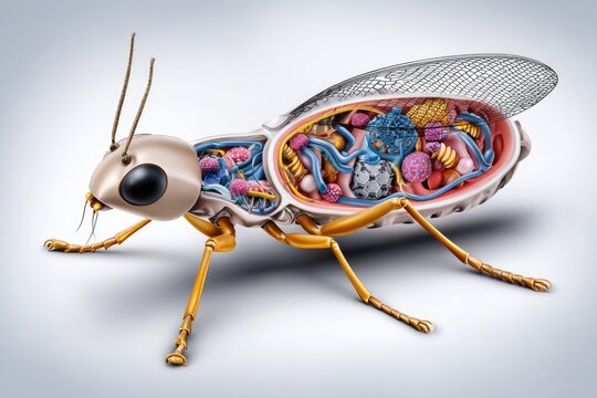 scientific illustration depicting virus particles inside the body of an insect - Powered by Adobe