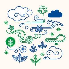 set of floral elements