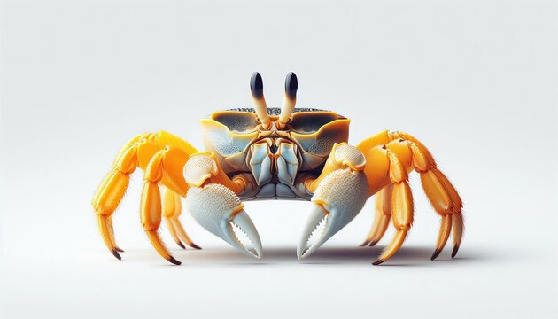 Close-up of a fiddler crab on a white background.