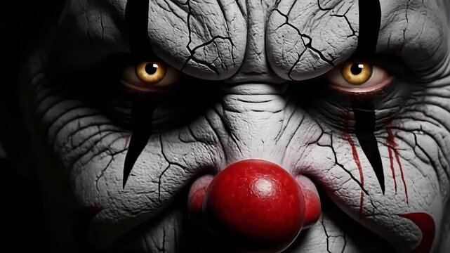Scary clown face close-up portrait in theatrical makeup