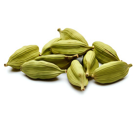 Green Cardamom Pods on White Background