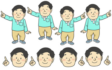 上を指さす男性スタッフ