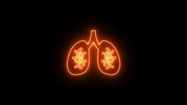 Lungs. Neon lung icon representing healthy human respiratory system in futuristic glowing style, medical concept