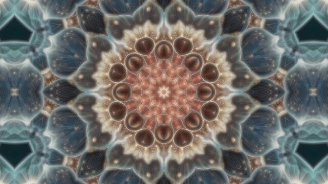 A celestial flower evolves into a cellular cluster before expanding into a radiant orb. This 30-sec seamless loop is perfect for spiritual, sci-fi, or wellness themes on social media. 9:16 format.