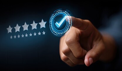 Hand selecting five-star rating, signifying approval and high quality