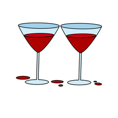 Two wine glasses with red liquid in them