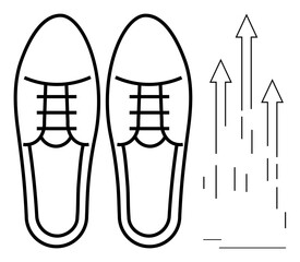 Pair of formal dress shoes with upward-facing arrows symbolizing career growth, success, or upward mobility. Ideal for business, leadership, career, productivity, progress, goals personal