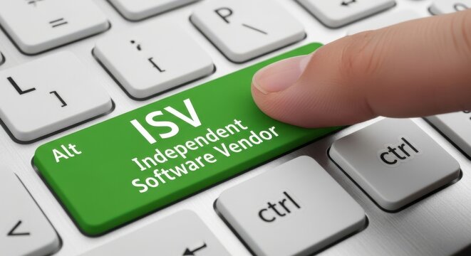 Finger pressing the isv key on a computer keyboard