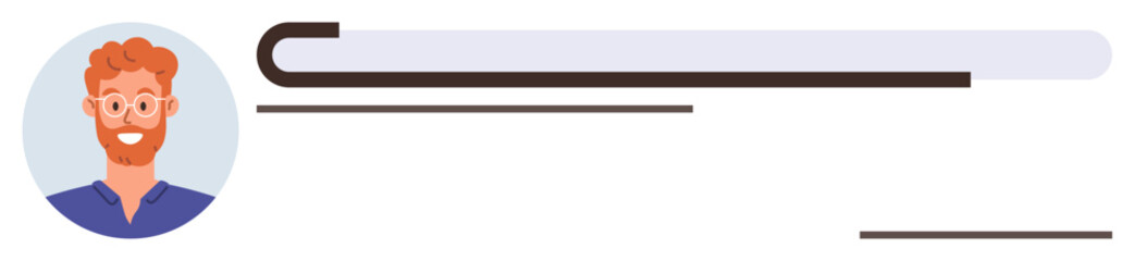 Circular avatar of smiling individual with glasses next to text and progress bar in sleek interface layout. Ideal for profiles, dashboards, applications, communication, analytics, information