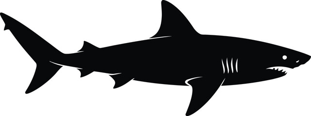 Black shark silhouette white ocean